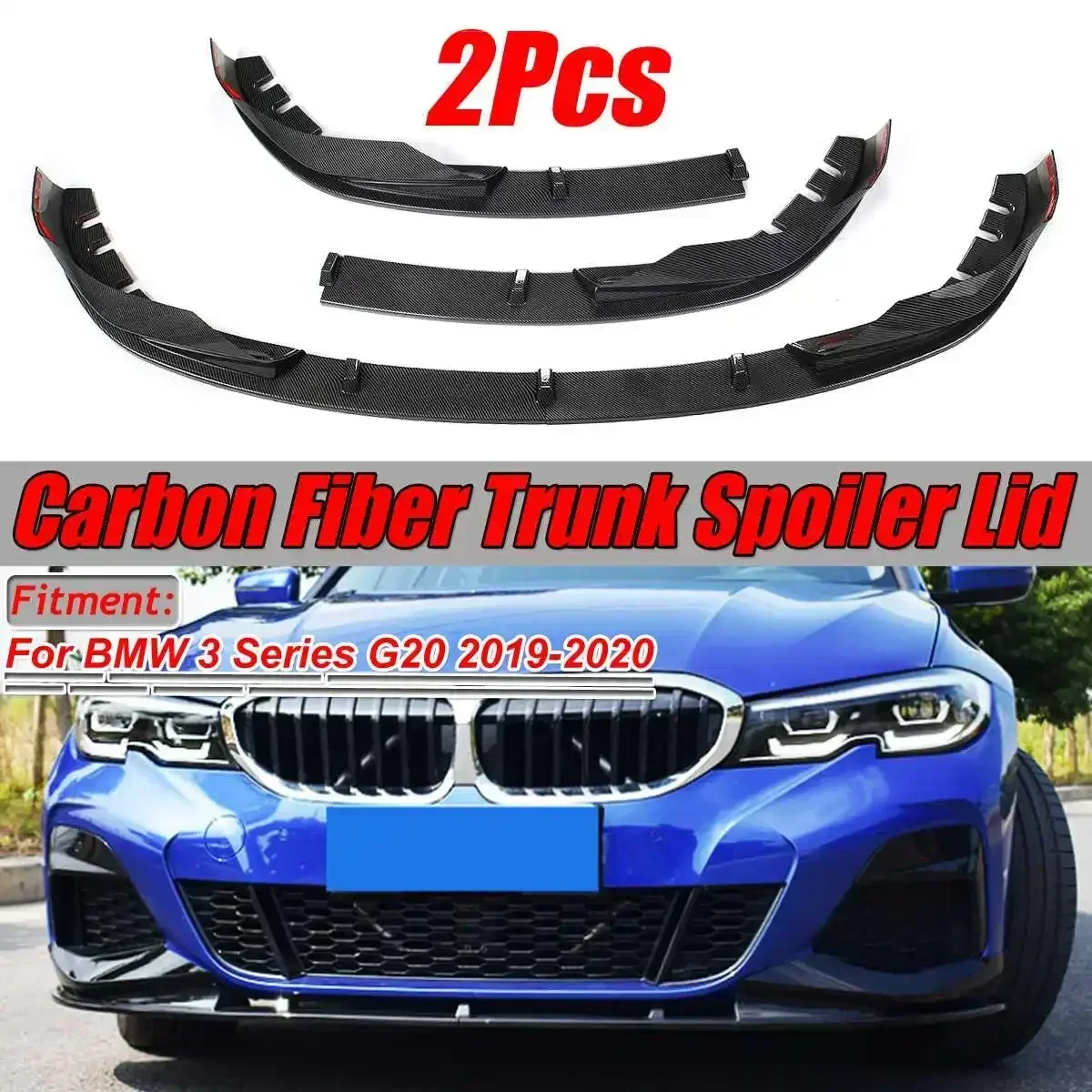 Glossy Black/Carbon Fiber Look G20 2PCS Car Front Bumper Lip Splitter Spoiler Diffuser For BMW 3 Series G20 2019 2020 Body Kit