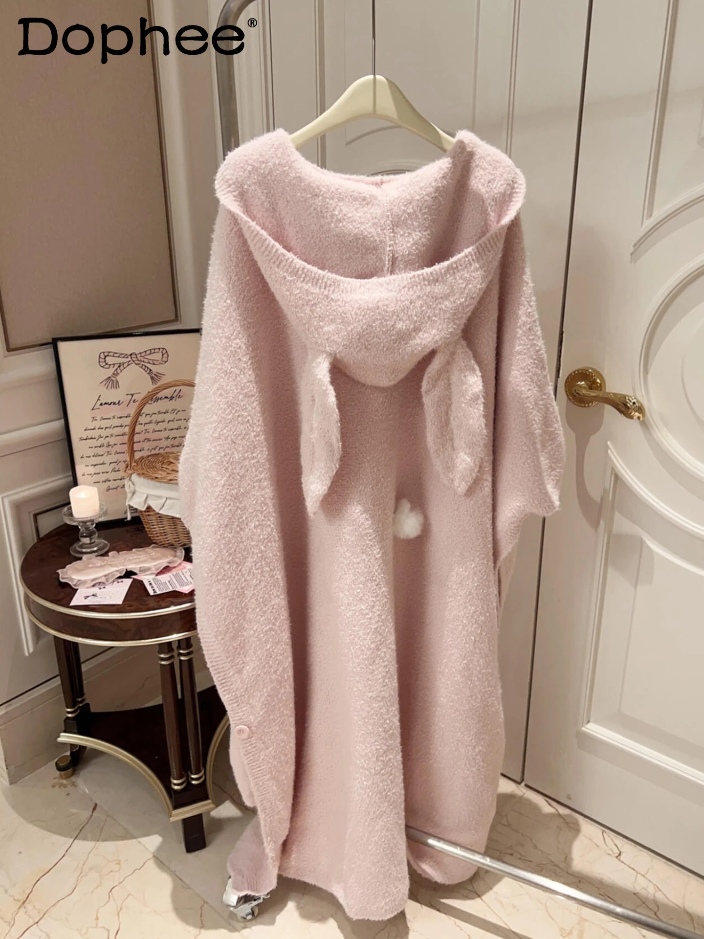 

Женская флисовая пижама с капюшоном и ушками кролика Sweet Girl, осенне-зимний теплый удобный повседневный комплект домашней одежды