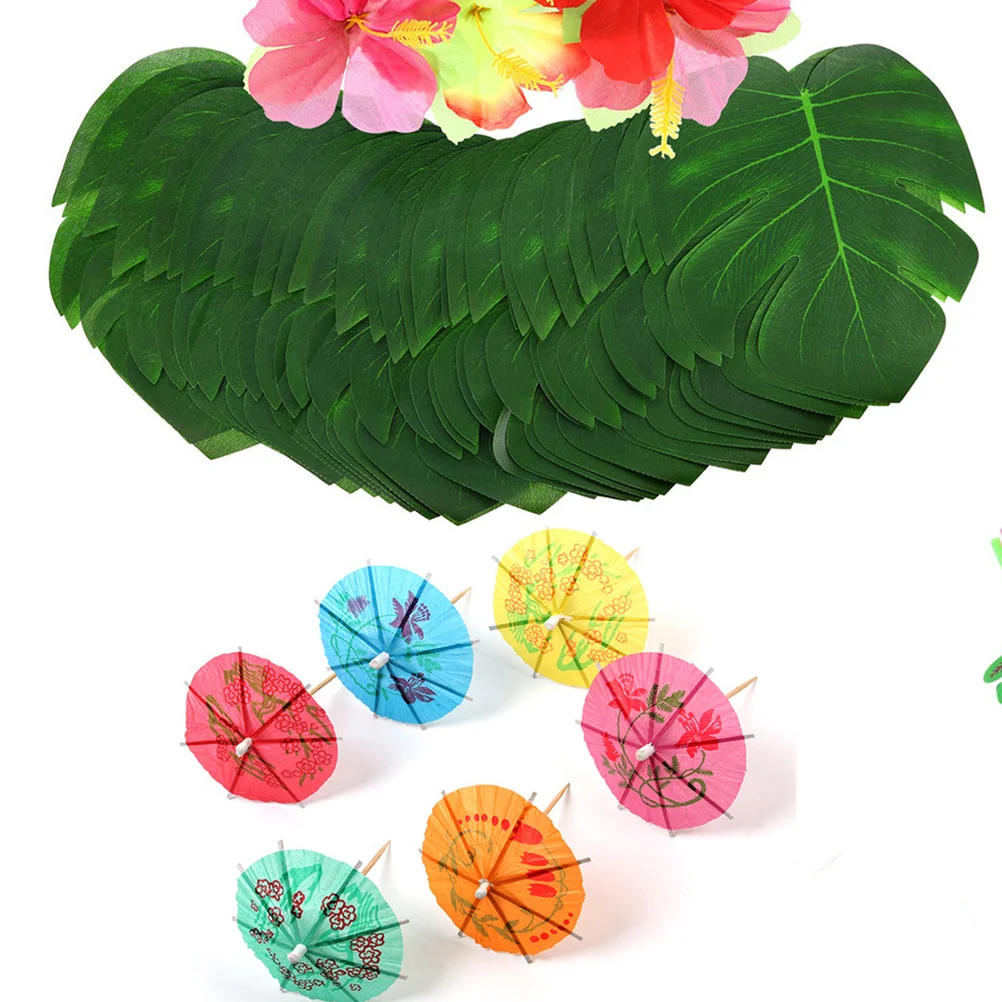 

108Pcs Tropical Palm Leaves Silk Fabric Set Hawaiian Luau Party Decorations Realistic Touch Authentic Island Atmosphere Table