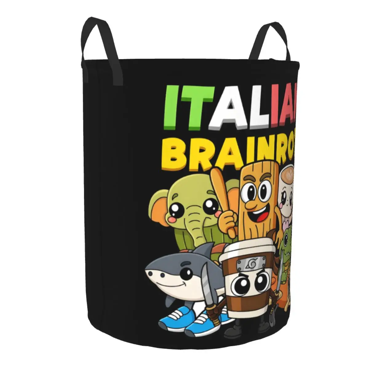 Custom Italian Brainrot Laundry Basket Foldable Animals Cartoon Clothes Hamper for Baby Kids Toys Storage Bin