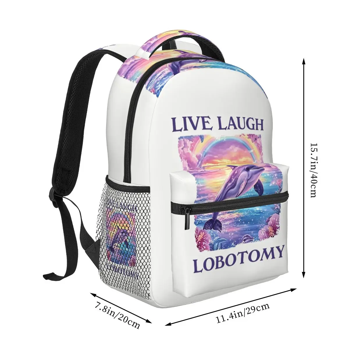 Live Laugh Lobotomy Dolphin Meme Backpack Hot Sale Daypack Boys Girls BookBag School Bag Shoulder Bags for Men Women