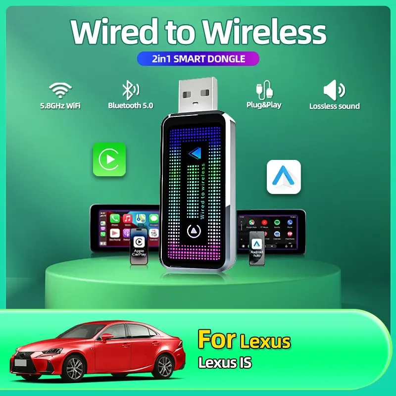 

2025 Fashion 2 in1 Dual Interface Wireless CarPlay/Android Auto Wireless Adapter Smart Mini Box Plug Fast Connect For Lexus IS