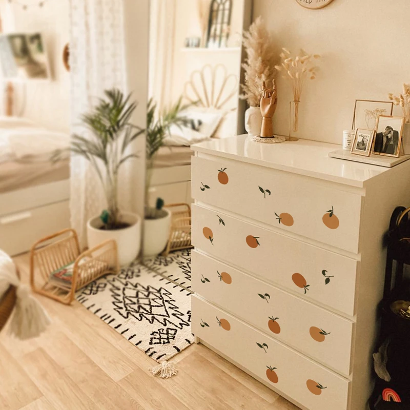 Cartoon Fruit Boho Nordic Orange Wall Sticker Nursery Home Decoration Kids Bedroom Baby Girls Boys Room Vintage Stickers