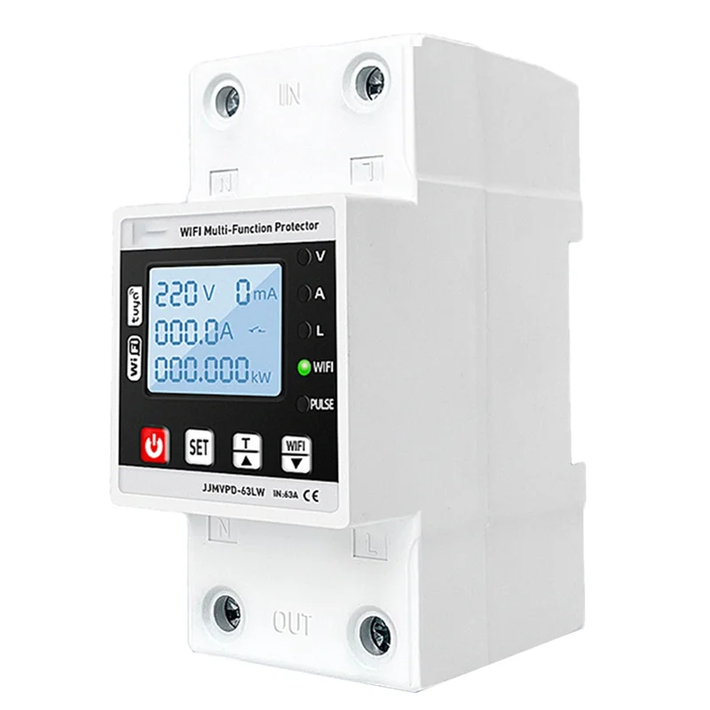AED7-63A TUYA Wifi Smart Earth Leakage Over Under Voltage Protector Relay Timer Kwh Meter