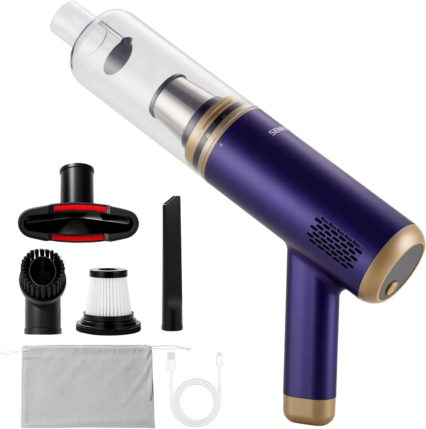 Cordless Handheld Vacuum, 15KPa High Suction Power, with Brushless Motor, for Car and Home Cleaning