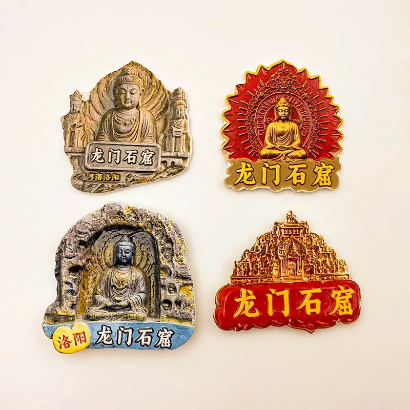

Henan Luoyang Tourist Souvenir Fridge Magnet Longmen Grottoes Big Buddha Magnetic Sticker 3D Relief Decorative Magnetic Sticker