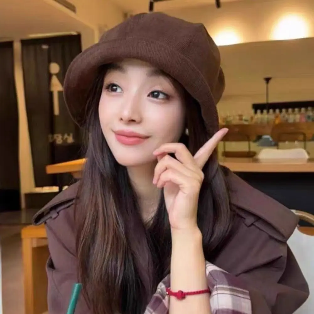 Fashion Corduroy Bucket Hat Wide Brimmed Solid Color Fisherman Cap Retro Face Covering Beret Hat For Women