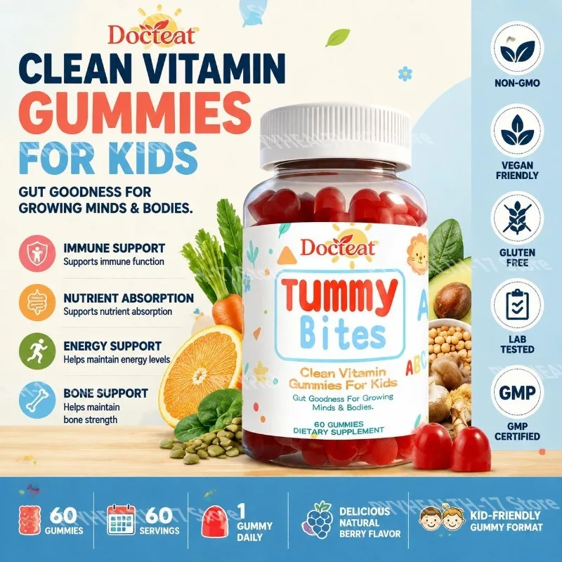 Tummy Bites Clean Vitamin Gummies for Kids with Immune Support Vitamin C Vitamin D3 and Zinc Chewable  60 Gummies