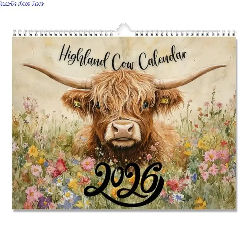 

D0UA 2026 Art Carttle Calendar Стены в стиле сельского коттеджа и ежемесячный планировщик, Art Carttle Calendar на 2026 год в
