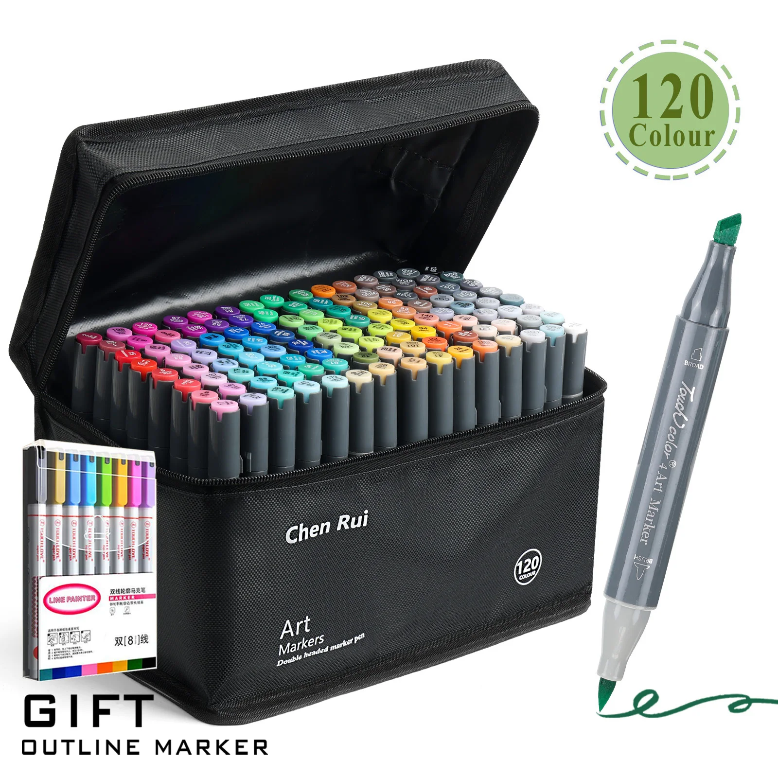 48/60/80/120 kleuren Dual Tip Brush & Beitel Permanente Art Marker Pennen met Basis & Omtrek Markers Tekenbenodigdheden Kit-Hervulbaar