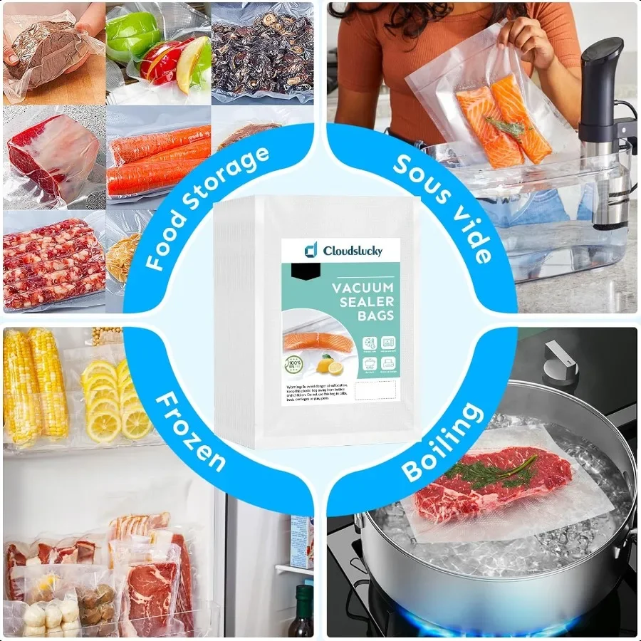 Sacchetti sottovuoto per alimenti Quart 8x12 100 pezzi Sigillano una borsa per pasti Sacchetti per risparmiare alimenti Sacchetti Sous Vide Pretagliati Spessi BPAFree Testurizzati Hea