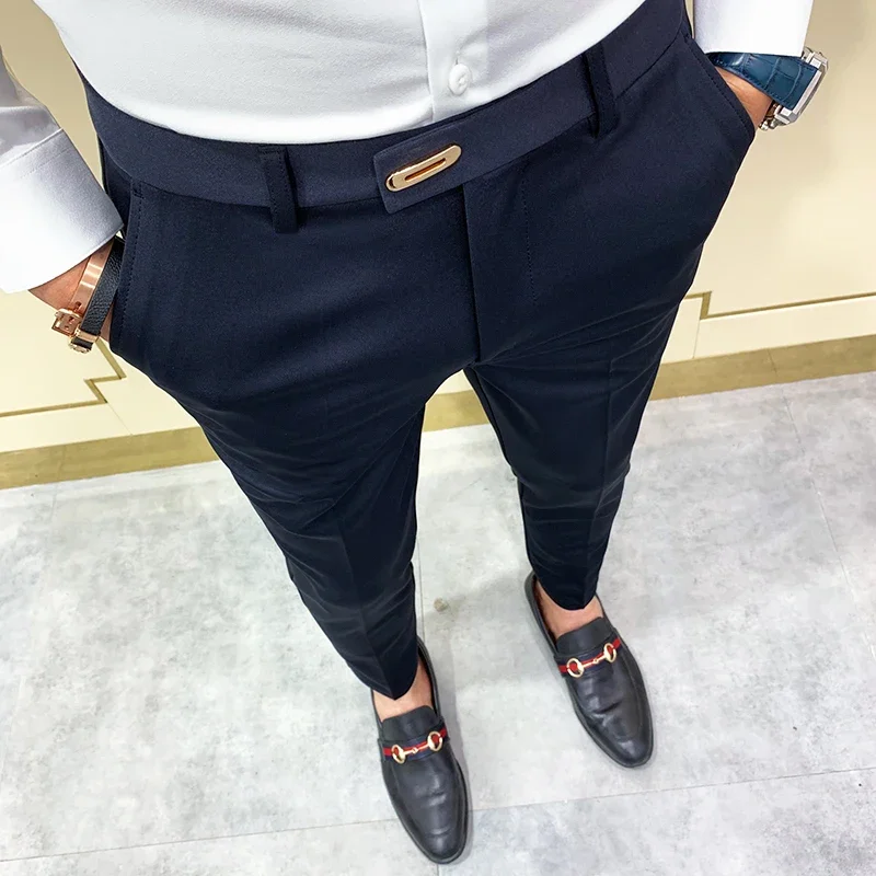 Summer Men Casual Pants  Stretch Slim Straight Classic Blue Black Gray Brand Thin Business Formal Office Trousers Plus Size Men