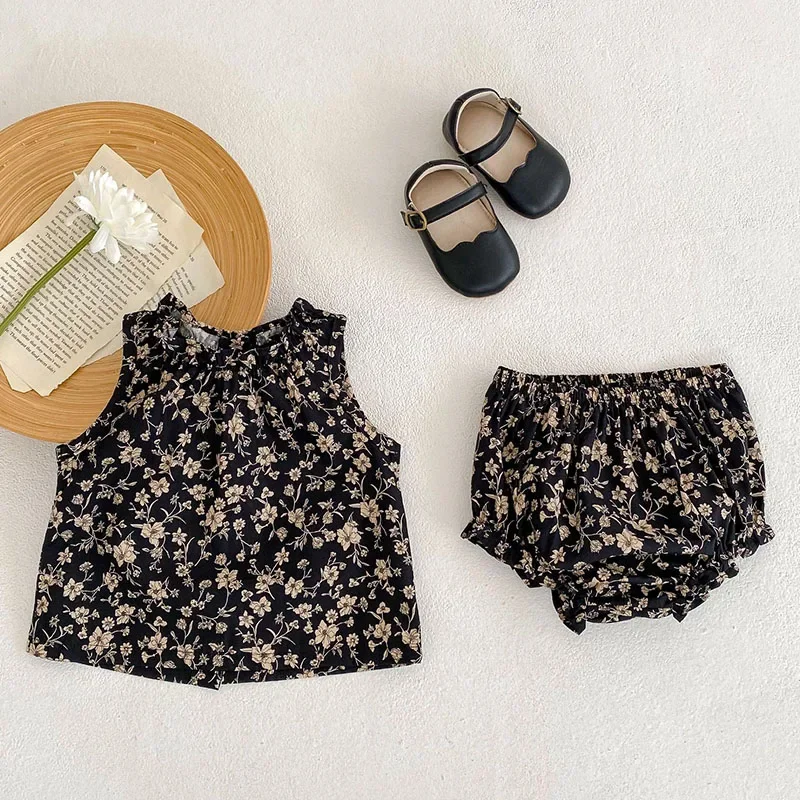 2025 New Summer 0-3Yrs Newborn Baby Girls Clothing Set Sleeveless Cotton Printed Vest+PP Shorts Toddler Baby Girl Clothes Suit