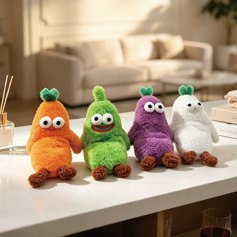 Twist Vegetable Plush Phone Stand Radish Carrot Cucumber Eggplant Soft Stuffed Doll Cute Desk Table Decor Gifts Boys Girls Kids