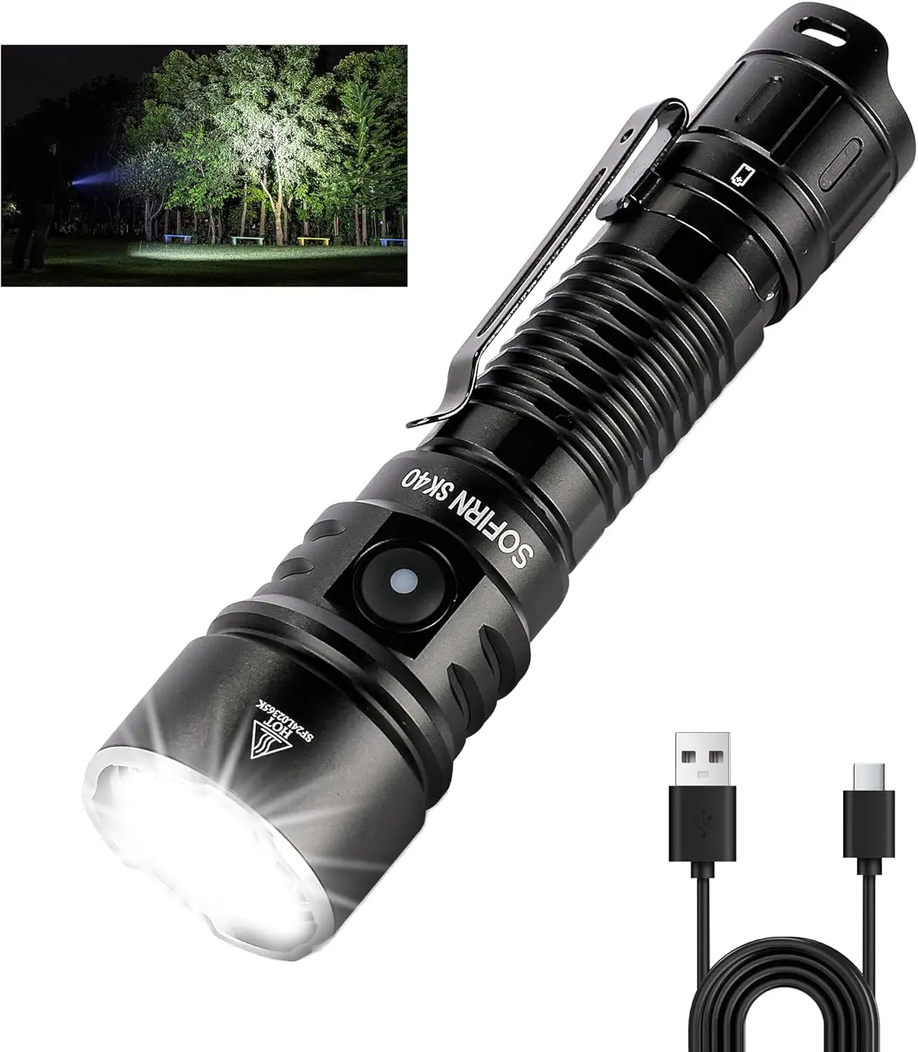 3200 Lumens Rechargeable Tactical Flashlight with 580m Long Throw, Dual Switches for Camping Hiking Hunting