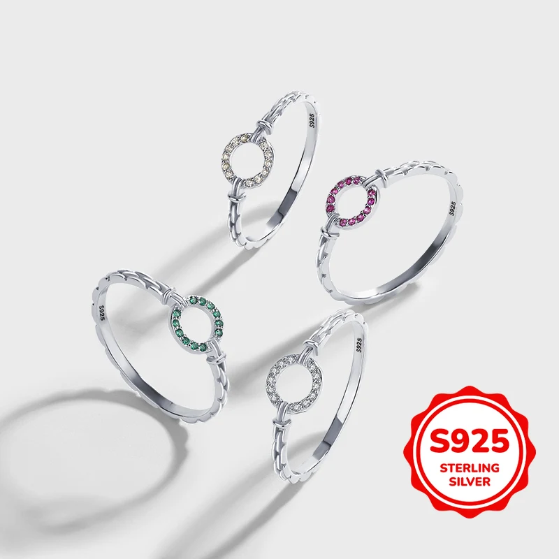 

Fashionable Classic Authentic S925 Silver Circle Colored Zircon Women's Ring Ring