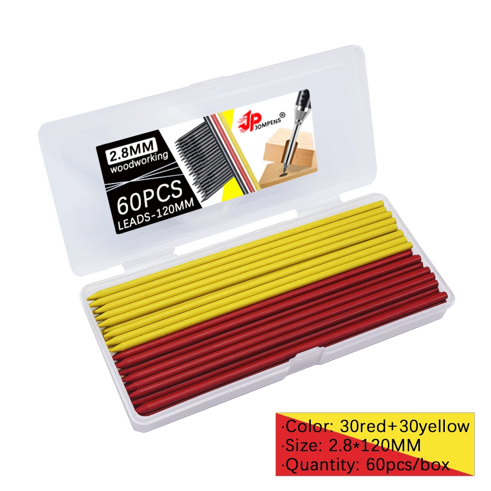 Lange 12 cm schwarze/rote/gelbe Holzbearbeitungsbleistiftmine, 60 Stück 2,8 mm 2B Deep Hole Carpenter Druckbleistiftminen Markierungszubehör – Detail 10