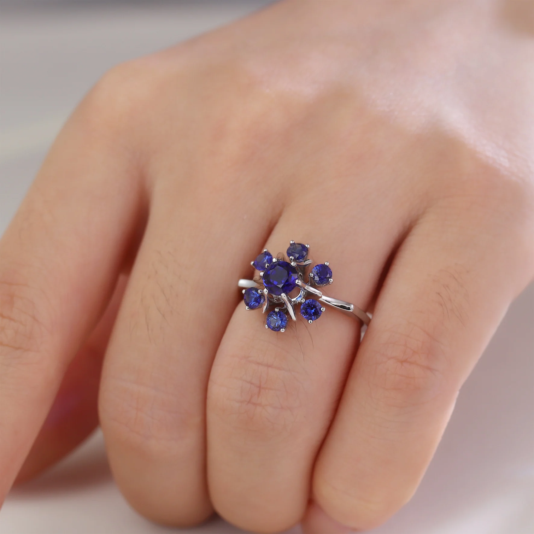Cincin Kawin Provence untuk Wanita 14K Emas Padat Biru Lab Batu Permata Cincin Bunga Ulang Tahun Pertunangan Kustom Pribadi