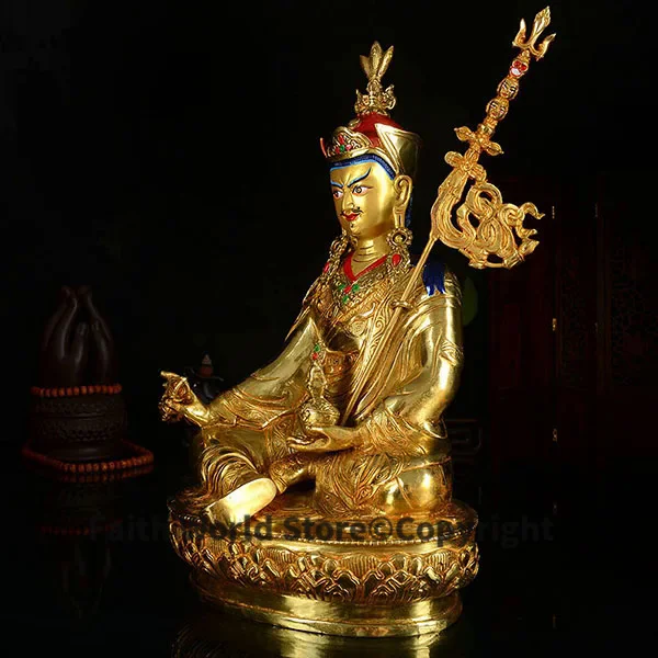 Buddhist utensils Buddha figure HOME efficacious Talisman House Protection 33CM Gilt Tibetan Padmasambhava Guru Rinpoche Buddha