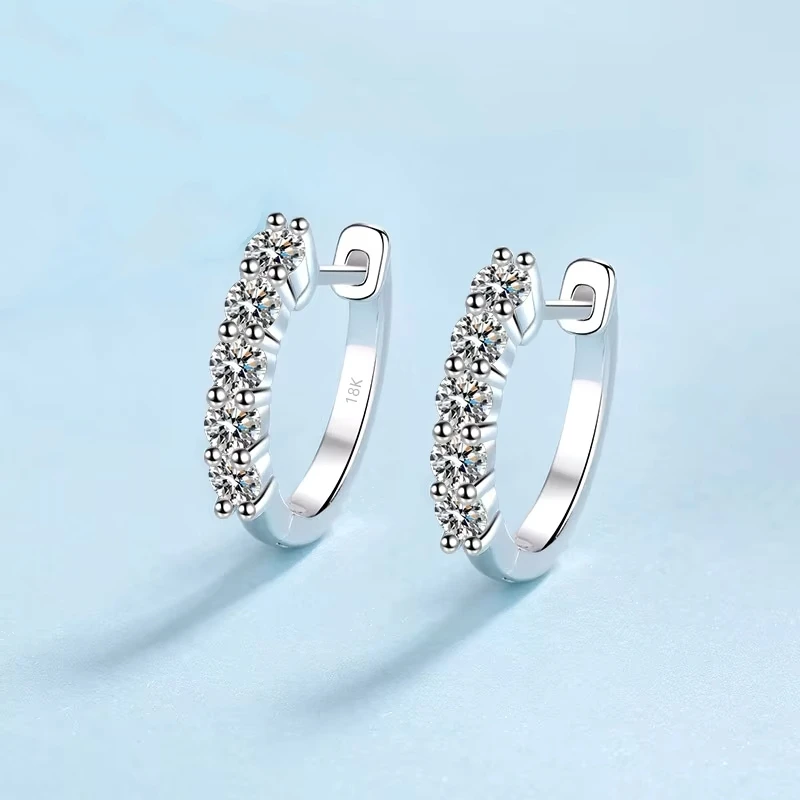Engagement 18K White Gold Hoop Earrings for Women Wedding Party 1ct Moissanite Diamond Girlfriend Birthday Gift Daughter Jewelry