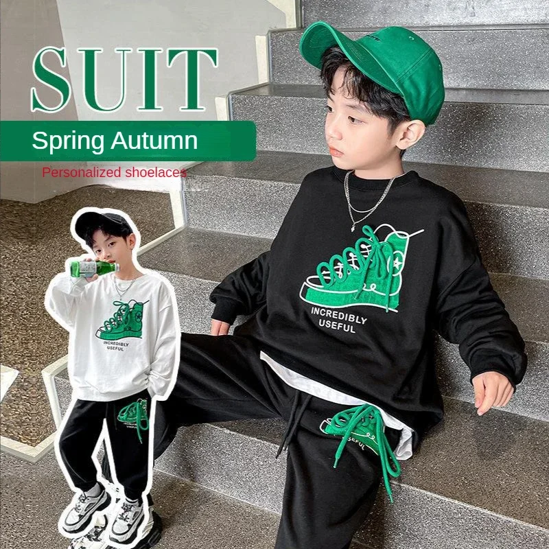 

Baby Boys Fashion Funny Sweater Trousers Set Autumn Children Hooded Outerwear Tops Pants 2PCS Outfits Kids Teenage Costume Suit