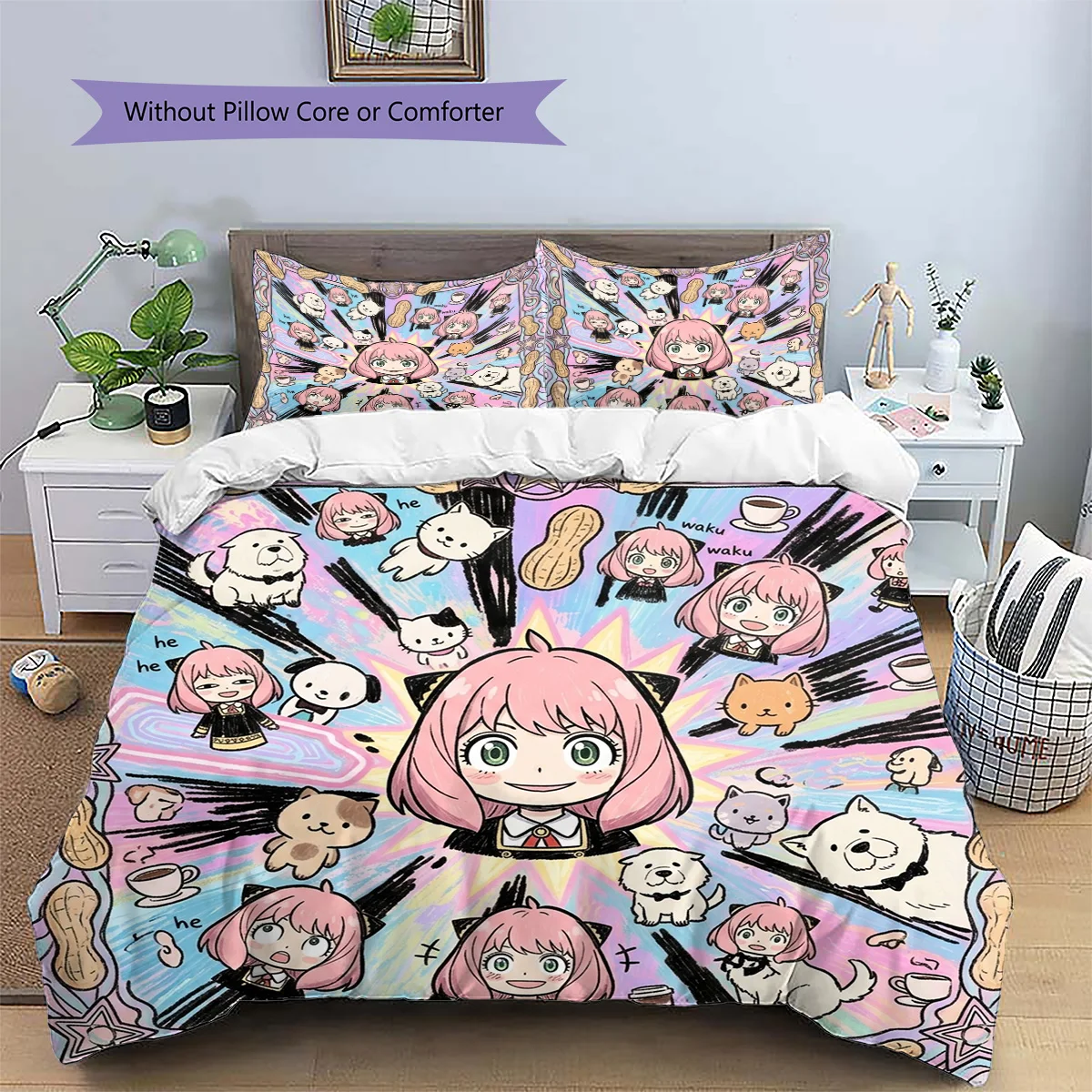 Anya Forger Patterned Pillowcase & Duvet Cover Set Anime Themed Bedroom Bedding Nice Gift for Anime Enthusiasts.-TING