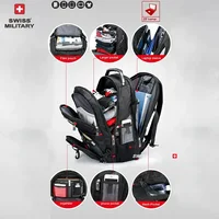 SWISS 17' Laptop Backpack Waterproof USB Charge Port Swiss-style Multifunctional Rucksack Schoolbag Mochila Hiking Travel Bag - Image 2