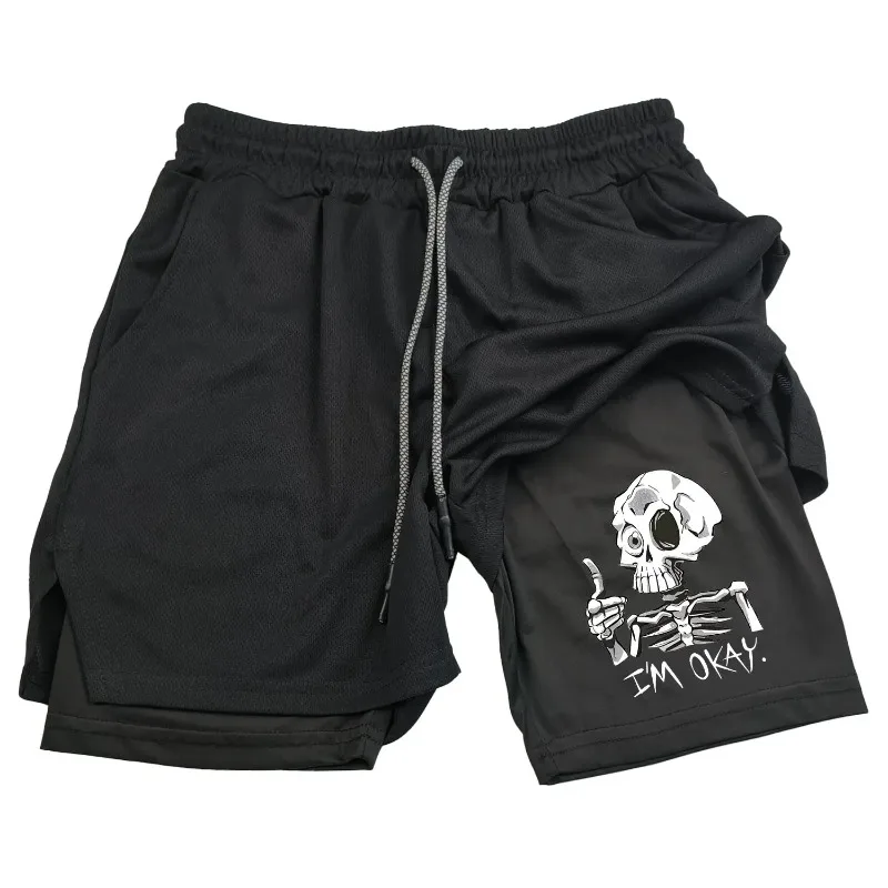 Training Jogging Bottom Men Running Short 2-in-1 Double-deck Comfortable Sportswear Gym Fitness Pant Athletic Activewear Cycling