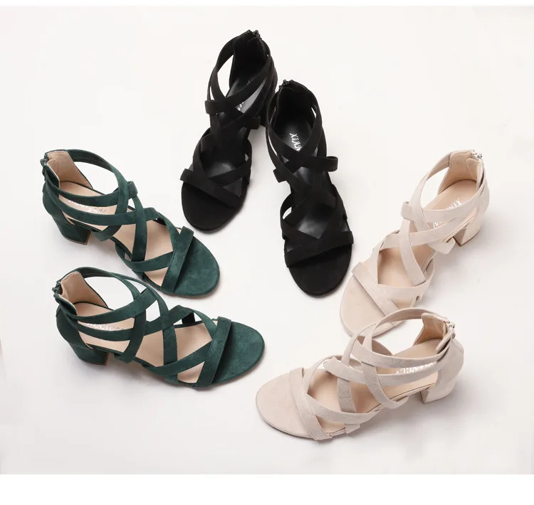 ZAROY Suede Heels Women's Sandals Summer Open Toe Narrow Band Hollow Square High Heel Banquet Dress Shoes Party Office Pumps - view 6