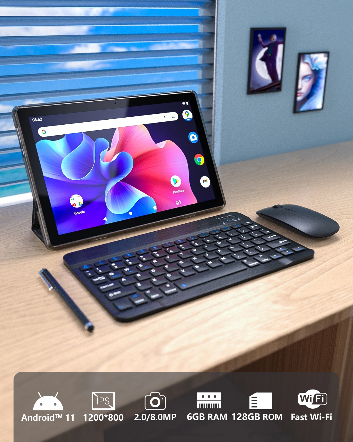 【World Premiere】QPS 6in1 Tablet 10.1 inch Android 11.0 Tablet PC 6GB 128GB WiFi with Keyboard Mouse