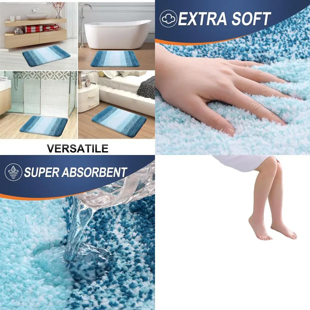 

Ультрамягкий коврик для ванной из микрофибры 59x24 дюйма с резиновой подложкой, быстросохнущий, моющийся, для ванной комнаты, душа, цвет павлиний синий