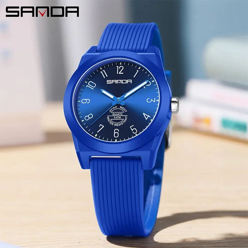 SANDA New Fashion Women's Quartz Watch Student Arabic Numeral Dial Sport Waterproof Clock Boy Girl Casual Simple Wristwatch Gift
