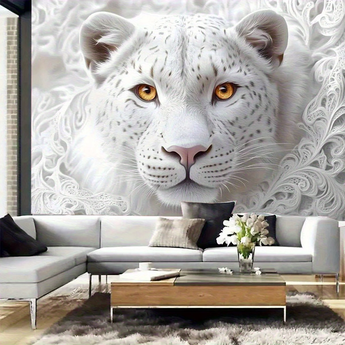 

1pc Oversized 2D White Leopard Polyester Fabric Wall Tapestry - Animal Theme Hanging Decor for Home and Party