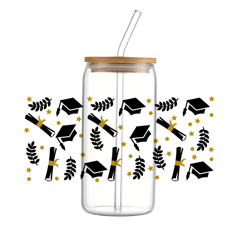 

graduation school 3D UV DTF Wraps Transfer Sticker DIY For 16oz Libbey Glass Cup Waterproof Wrap Transfers Decals Coffee Cup