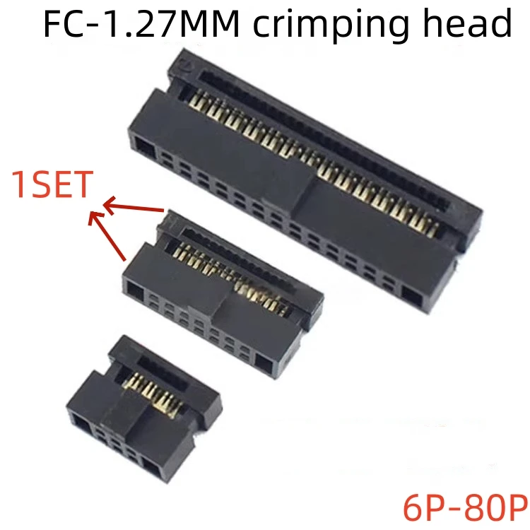 5Sets 1.27mm Pitch FC6P-80P Simple Horn Plug IDC Crimp Socket 0.635 Gray Cable Pressure Connector