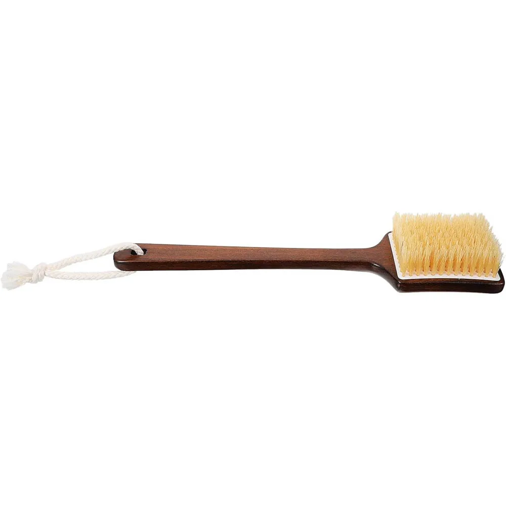 Wooden Bath Brush with Natural Pig Bristles, Dual-use Back Scrubber for Shower and Dry Massage, Body Brush for Men’s Exfoliating