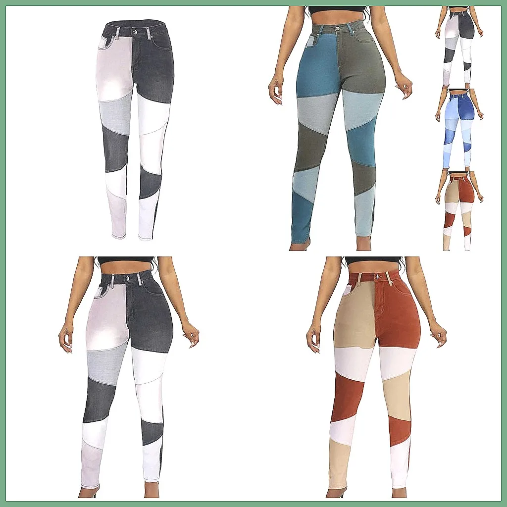 

High Waisted Skinny Jeans for Women, Stretch Patchwork Denim Pants Y2K Punk Style