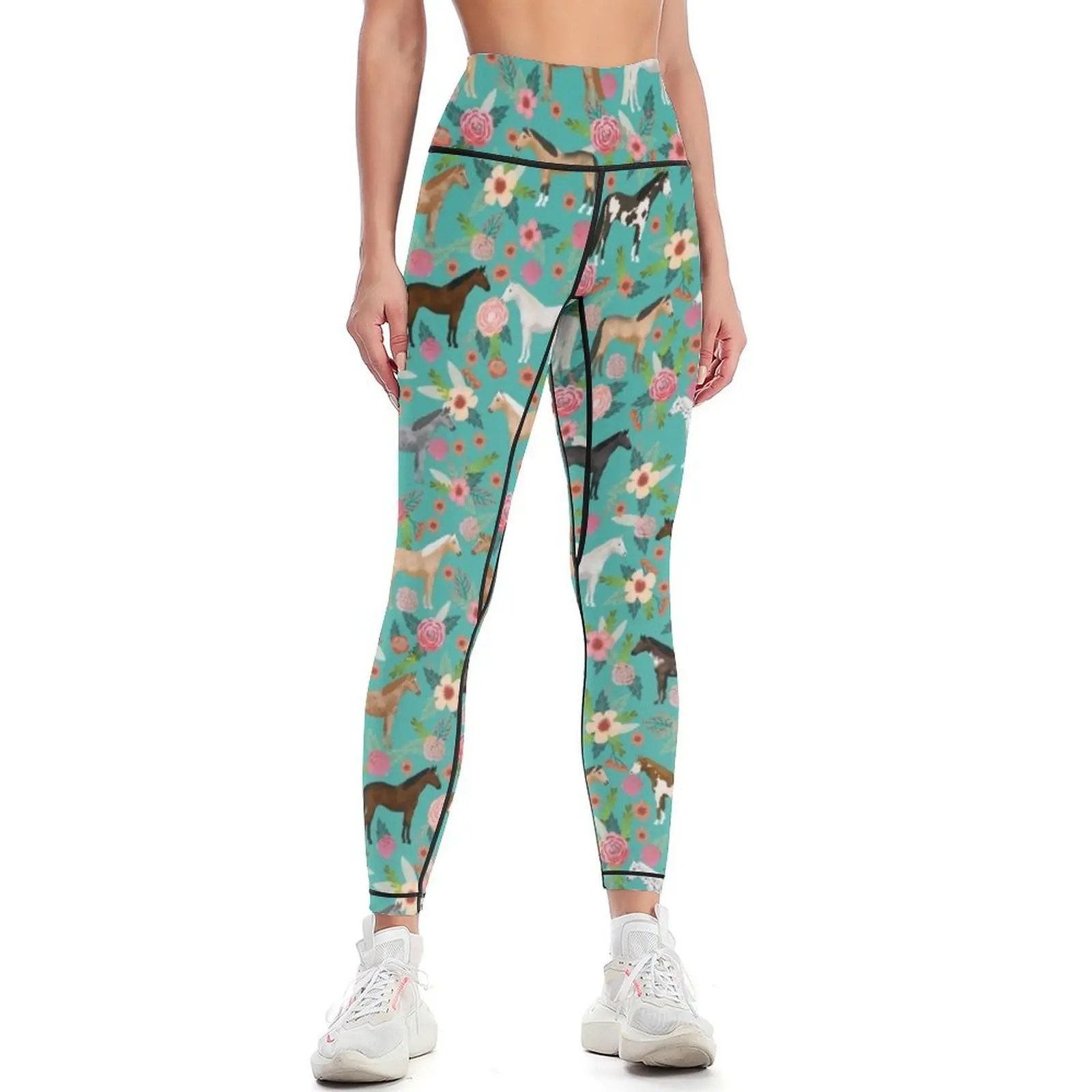 

Horses floral horse breeds farm animal pets Leggings trousers sportswear gym gym top Fitness clothing Womens Leggings