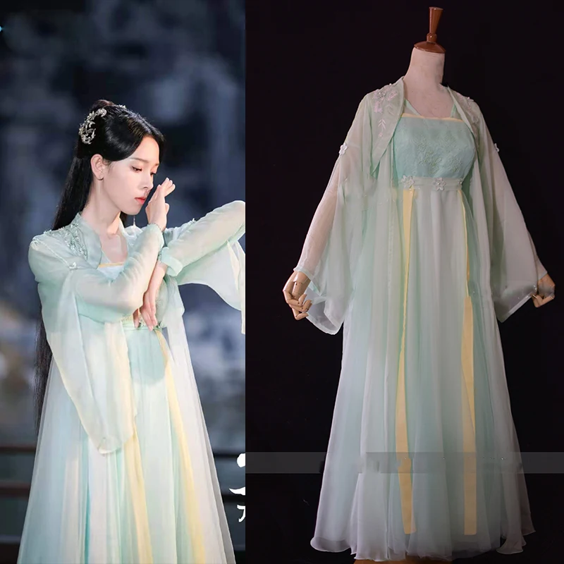 

Delicate Embroidery Silk Yarn Chiffon Heavy Handmaking Fairy Swordlady Cosplay Costume Hanfu for Drama Maiden Holmes ChenYao