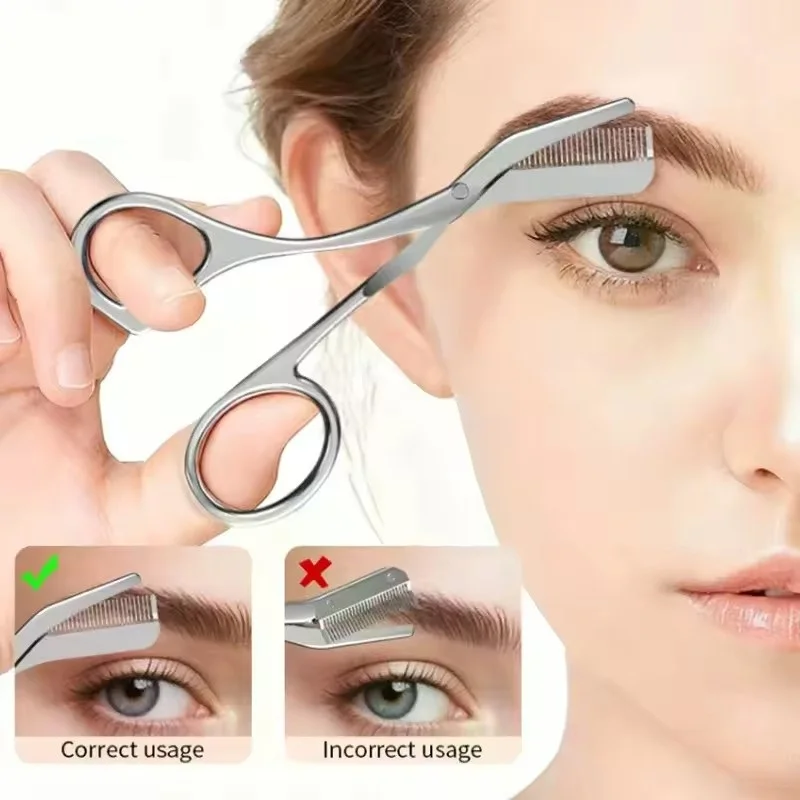 Safe Eyebrow Scissors with Comb Stainless Steel Eyelashes Trimmer Portable Makeup Beauty Shaver gallery 3