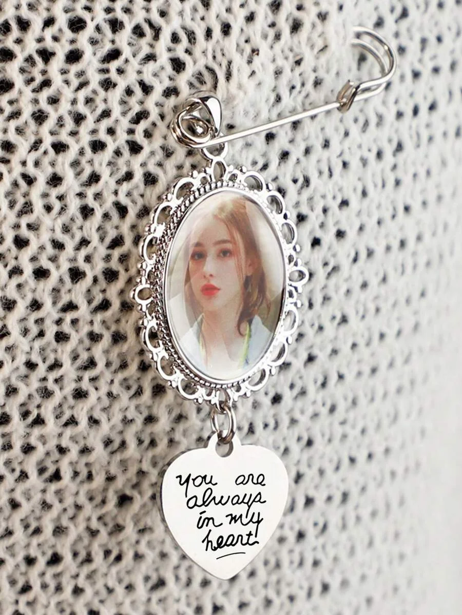 Custom Bride Bouquet Photo Brooch, Personalized Photo Bouquet Memory Pendant, Personalized Wedding Brooch, Gift for Father image 5