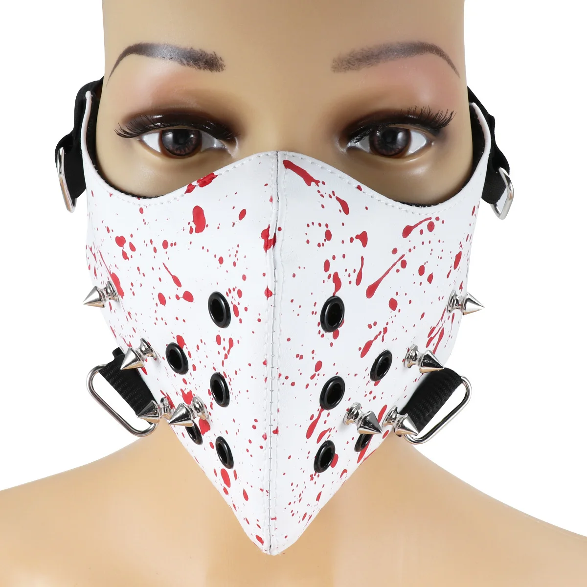 

Half Face Rivet Mask Red White Halloween Mask Cool Punk Adjustable Elastic Band for Cosplay Masquerade Carnival