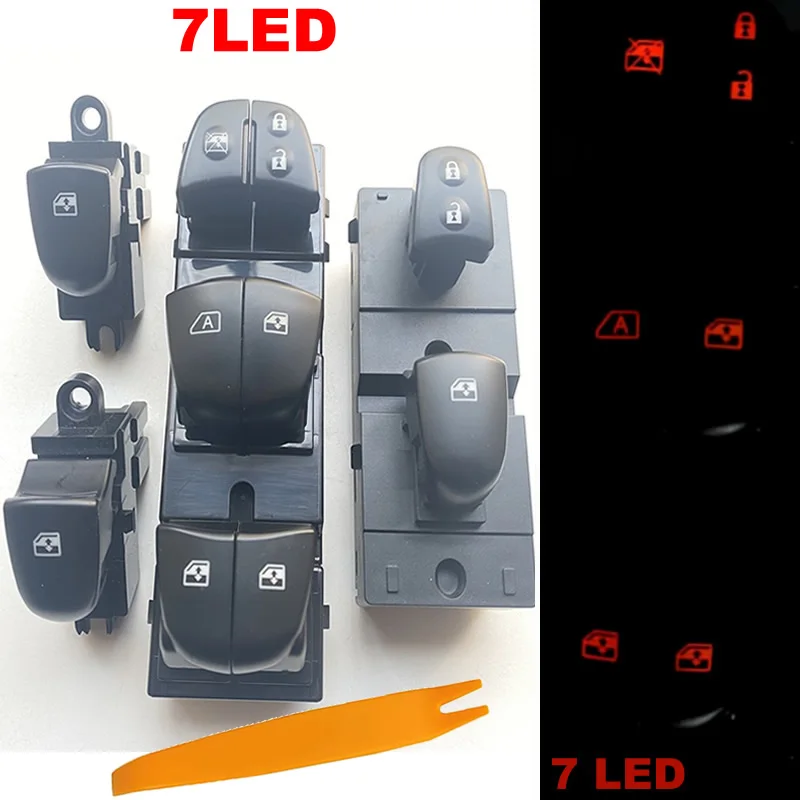 7 LED orange lights For Nissan Qashqai J11/Altima/Sylphy/Tiida/X-Trail 2014-2020 Power Window Switch/Single Window switch 4PCS