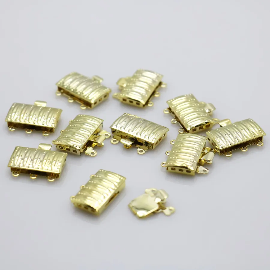 

5PCS Gold-Color Stripe Rectangle 3row Clasp Fittings Accessory Button For Bracelet Necklace Machining Metal Part Jewelry Making