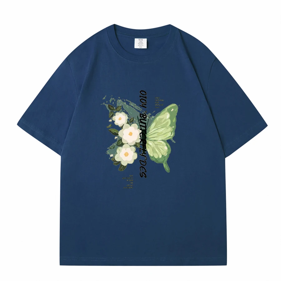 WAVLATII New Women BV Green 100% Cotton T shirts Female Butterfly Printed High Street Tees Lady Casual Short Sleeve Tops WT2326