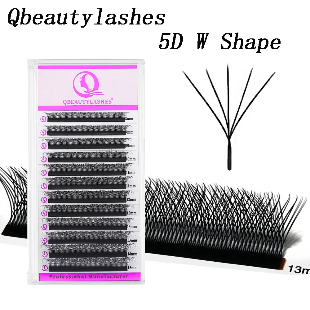 Qbeautylashes W Shaped 5D Eyelash extensions Curl C/D Automatic Flowering W Fake Eyelash Premade fans individual Diy flase lash