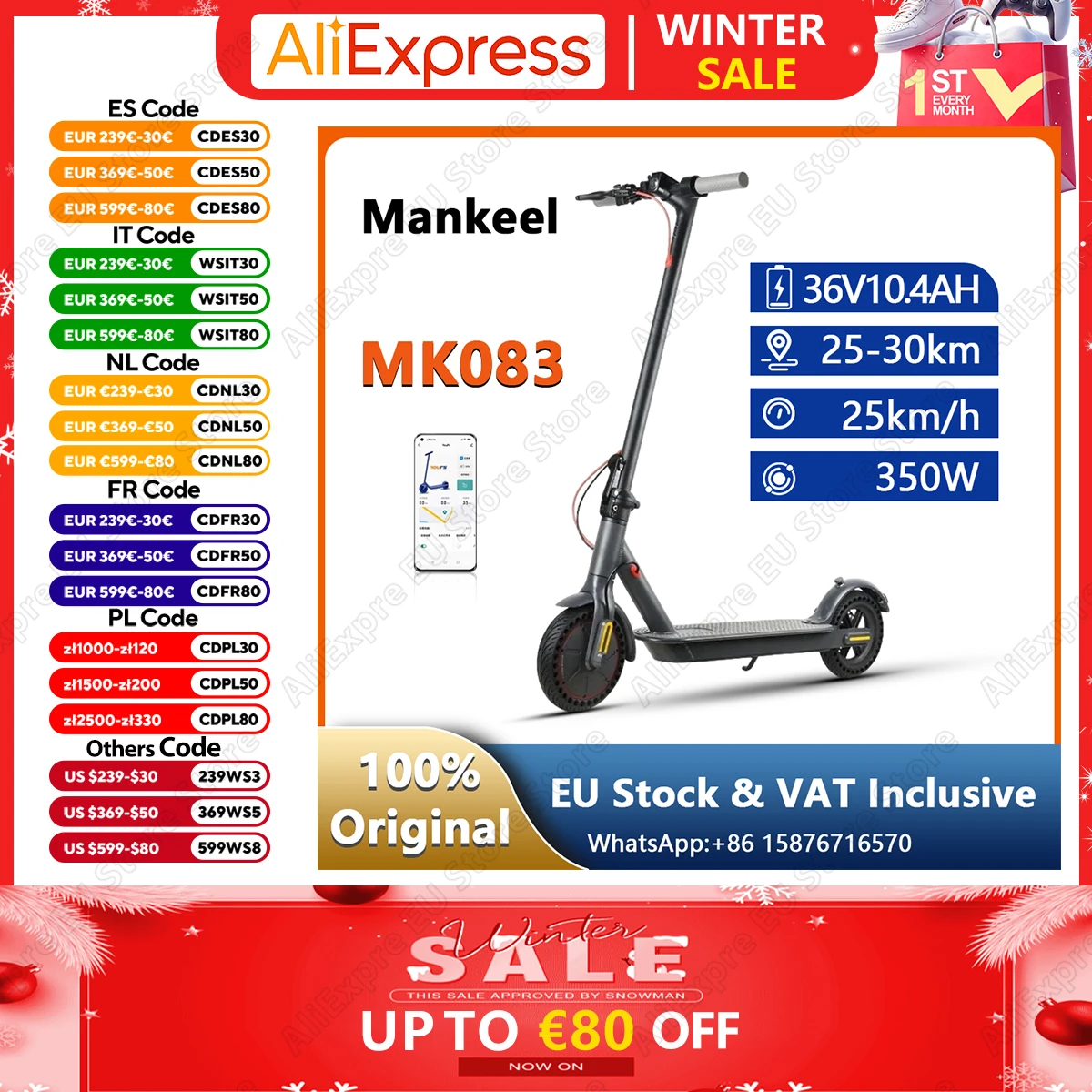 MK083 EScooters 350W 36V10.4 Smart APP Control Electric Scooter Aldult Explosion-proof Solid Tire City Travel Foldable E-Scooter