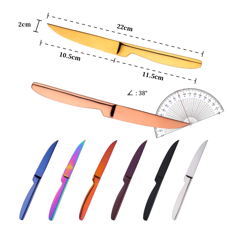 6Pcs Stainless Steel Dinner Knives Set Sharp Steak Knife Fruit Knives Western Knife Restaurant Table Knife Gold Dinnerware Set