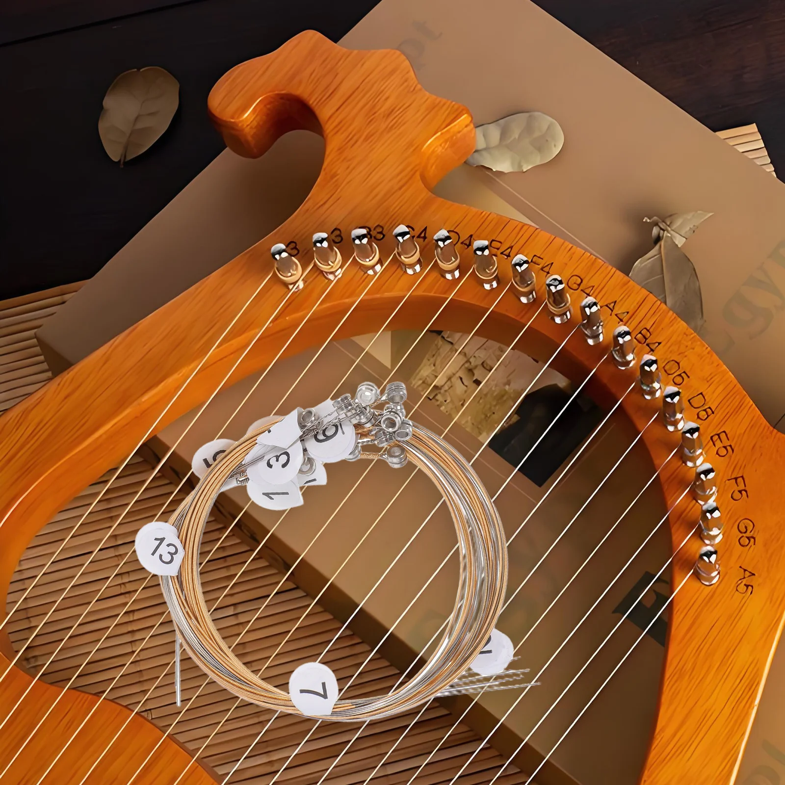 

1 Set Lyre Harp Replacement Strings Kit Instrument Maintenance Strings Metal Strings and Rivets for Lyre Harp Enthusiasts