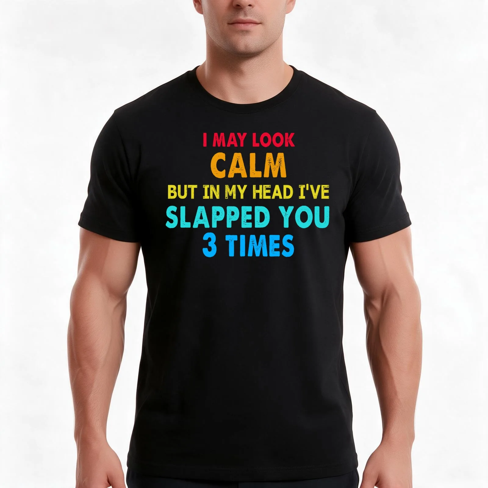 I May Look Calm But In My Head I've Slapped You 3 Times Retro T-Shirt, Summer Casual Cotton Tee, Oversized Streetwear Tops